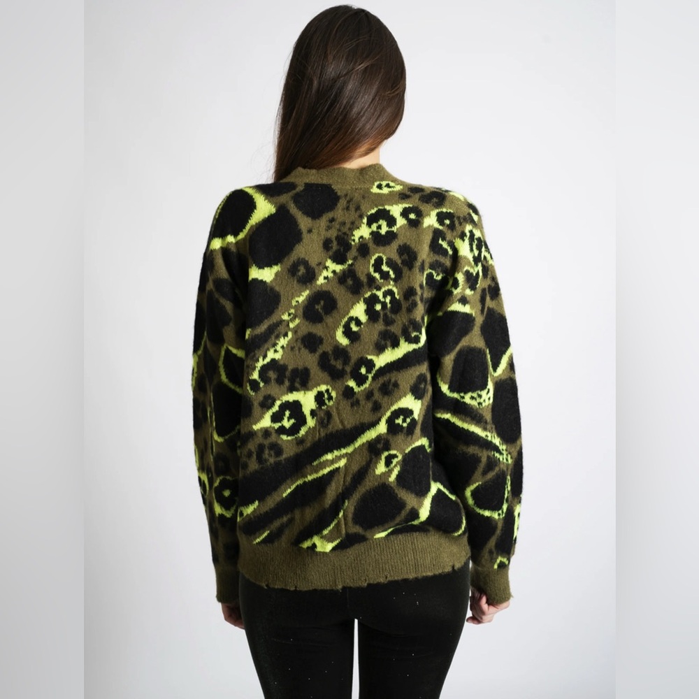 Elan Animal Print Sweater - Olive and Black